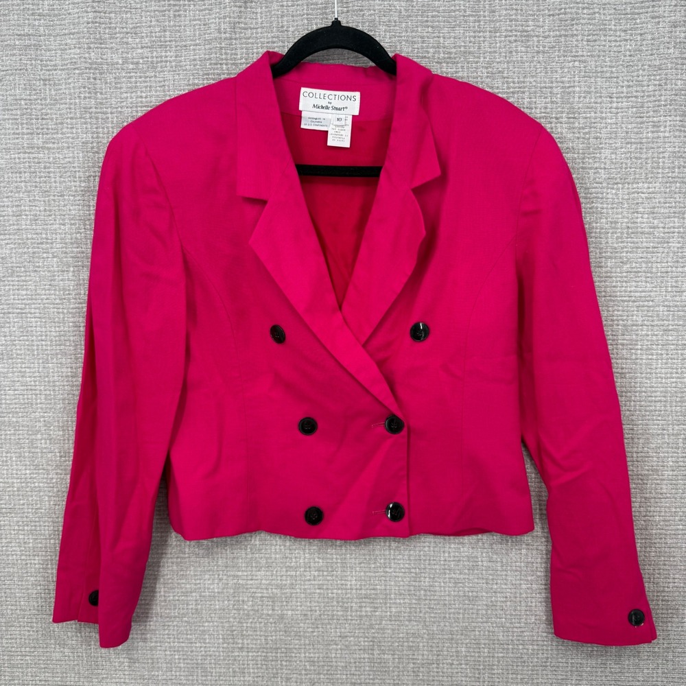 Vtg Collections by Michelle Stuart Blazer Women 10 Pink Double Breasted Barbie